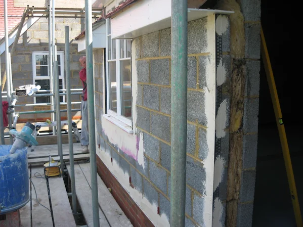 Scaffolding and blockwork preparation for rendering project